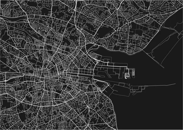 Черно Белая Векторная Карта Дублина Хорошо Организованными Разделенными Слоями — стоковый вектор