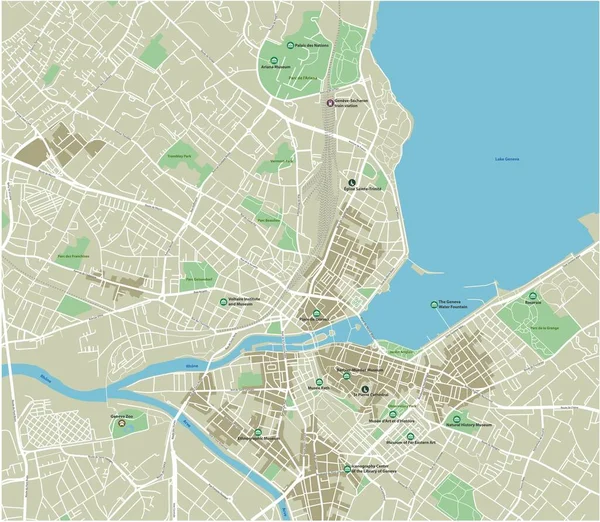 Mapa Cidade Vetorial Genebra Com Camadas Separadas Bem Organizadas — Vetor de Stock