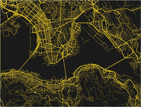 Mapa Cidade Vetorial Preto Amarelo Hong Kong Com Camadas Separadas — Vetor de Stock
