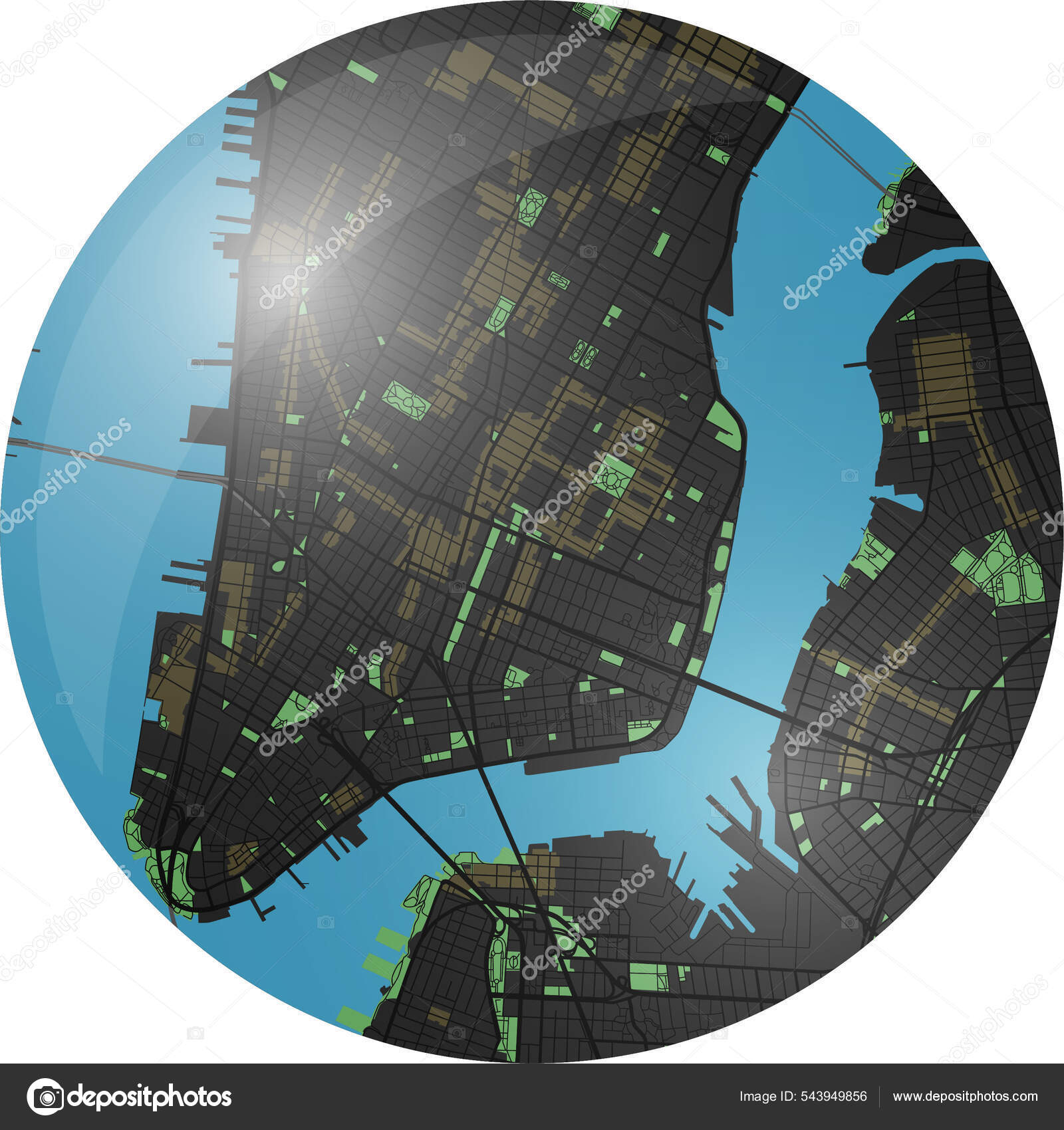 New York Vector Map Dark Colors - 543949856 Stock New York Vector Map Dark 
