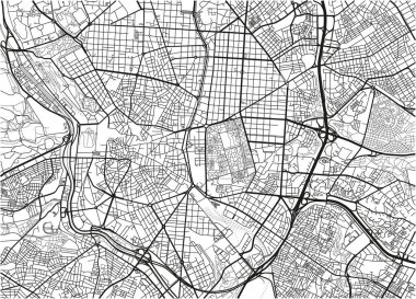 Madrid 'in siyah-beyaz şehir haritası iyi organize edilmiş ayrı katmanlarla.