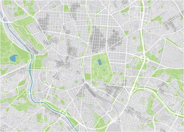 Madrid 'in iyi organize edilmiş ayrı katmanlı vektör şehir haritası.