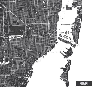 Minimalist Miami şehir haritası poster tasarımı.