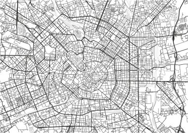 Milano 'nun siyah-beyaz şehir haritası iyi organize edilmiş ayrı katmanlarla.