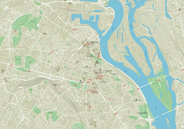 Векторная Карта Города Киева Хорошо Организованными Разделенными Слоями — стоковый вектор