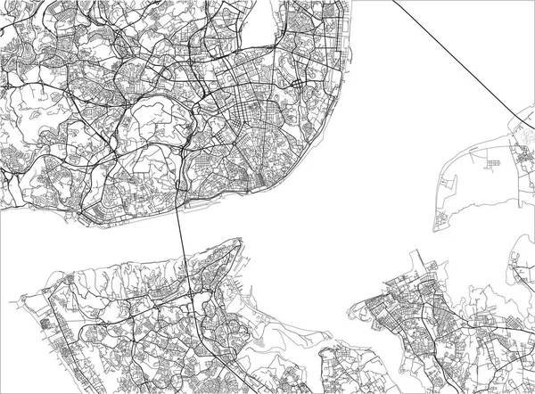 具有层次分明的里斯本黑白矢量城市地图 — 图库矢量图片