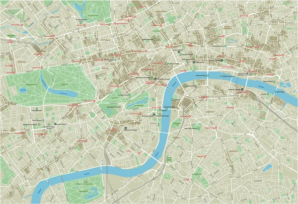 Wektorowa Mapa Londynu Dobrze Zorganizowanymi Oddzielnymi Warstwami — Wektor stockowy