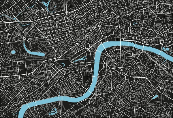 Černá Bílá Vektorová Mapa Londýna Dobře Uspořádanými Oddělenými Vrstvami — Stockový vektor