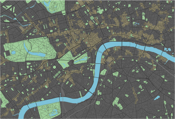 London vector map with dark colors.