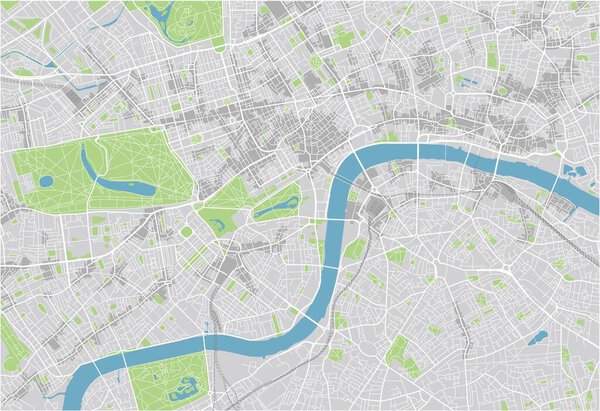 Vector city map of London with well organized separated layers.