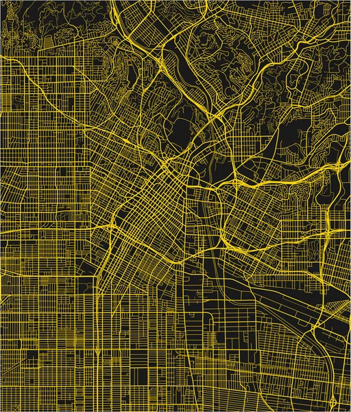 Mapa Los Ángeles Vector Negro Amarillo Con Capas Separadas Bien — Vector de stock