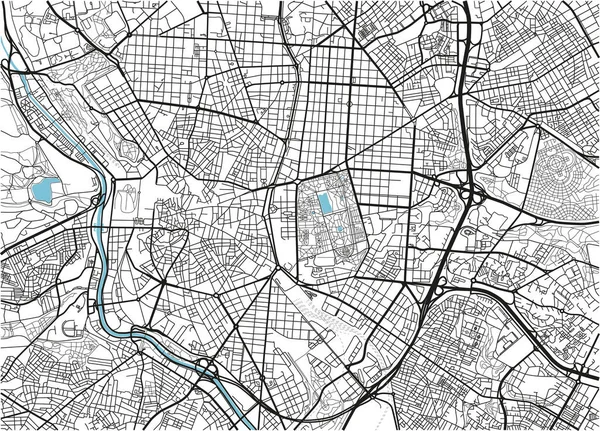 Черно Белая Векторная Карта Мадрида Хорошо Организованными Разделенными Слоями — стоковый вектор