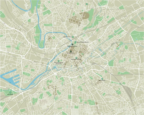 Vektor Stadtplan Von Manchester Mit Gut Organisierten Getrennten Ebenen — Stockvektor