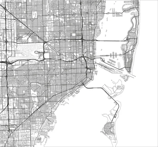 Czarno Biały Wektor Mapa Miasta Miami Dobrze Zorganizowanymi Oddzielnymi Warstwami — Wektor stockowy