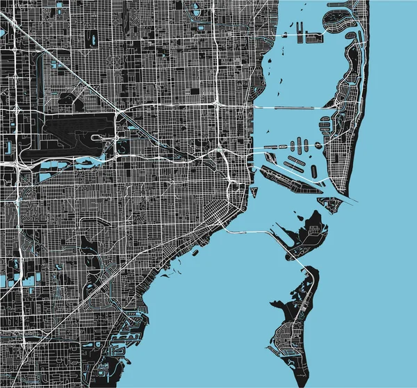 Mapa Miami Vectorial Blanco Negro Con Capas Separadas Bien Organizadas — Vector de stock