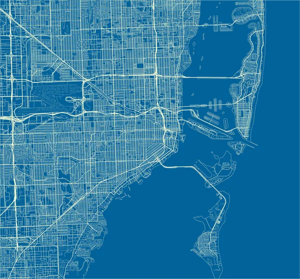 Mapa Miami Vectorial Azul Blanco Con Capas Separadas Bien Organizadas — Vector de stock