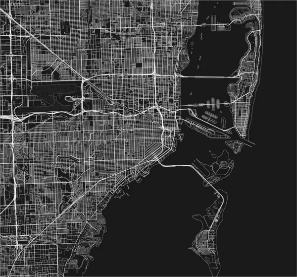 Mapa Miami Vectorial Blanco Negro Con Capas Separadas Bien Organizadas — Archivo Imágenes Vectoriales