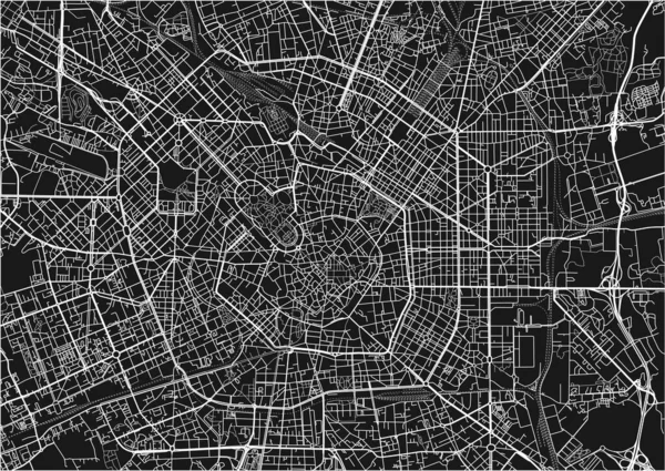 よく組織された分離された層を持つミラノの黒と白のベクトル都市地図 — ストックベクタ