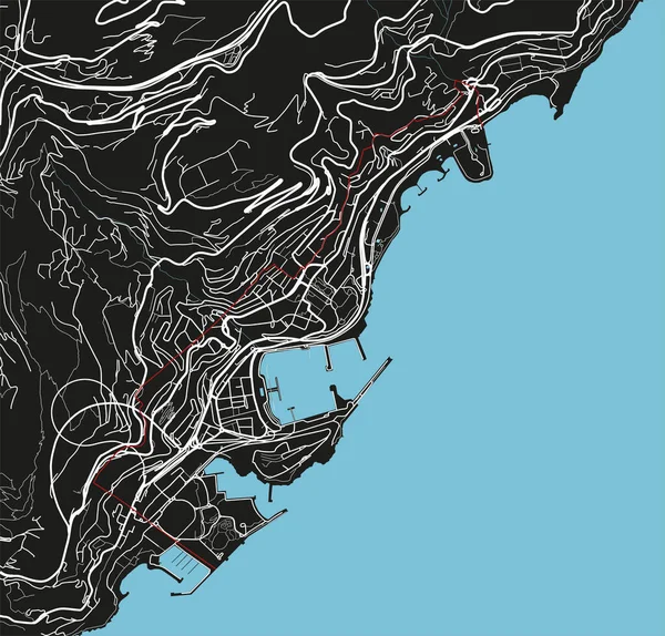 Czarno Biała Wektorowa Mapa Monako Dobrze Zorganizowanymi Oddzielnymi Warstwami — Wektor stockowy