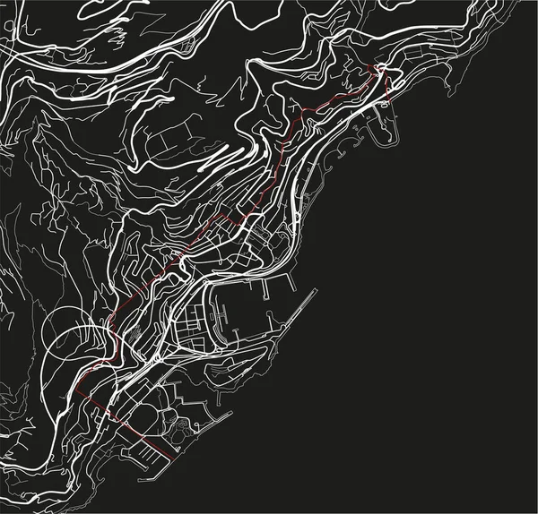Carte Ville Vectorielle Noir Blanc Monaco Avec Des Couches Séparées — Image vectorielle