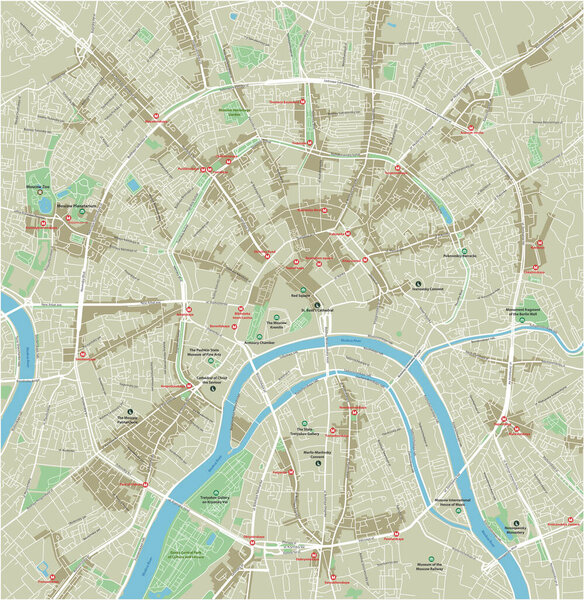 Vector city map of Moscow with well organized separated layers.