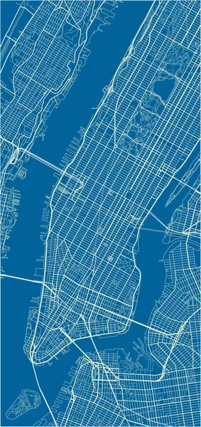 Blauer Und Weißer Vektorstadtplan Von New York Mit Gut Organisierten — Stockvektor