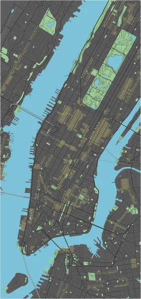 Mapa Vectorial Nueva York Con Colores Oscuros — Vector de stock