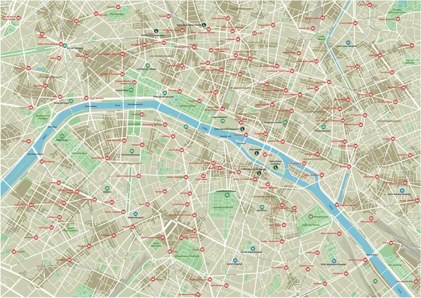 Vektorová Mapa Paříže Dobře Uspořádanými Oddělenými Vrstvami — Stockový vektor