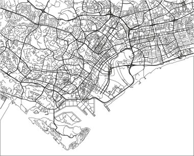 Singapur 'un iyi organize edilmiş siyah beyaz şehir haritası..