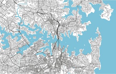 Sydney 'nin iyi organize edilmiş siyah-beyaz şehir haritası..