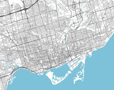 Toronto 'nun iyi organize edilmiş siyah-beyaz şehir haritası..