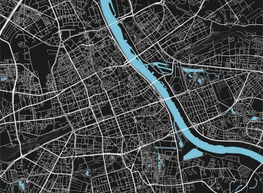 Varşova 'nın siyah ve beyaz vektör şehir haritası iyi organize edilmiş ayrı katmanlarla.