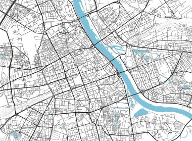 Varşova 'nın siyah ve beyaz vektör şehir haritası iyi organize edilmiş ayrı katmanlarla.