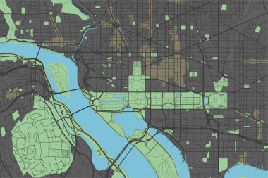 Washington, D.C. vektör haritası koyu renkli..