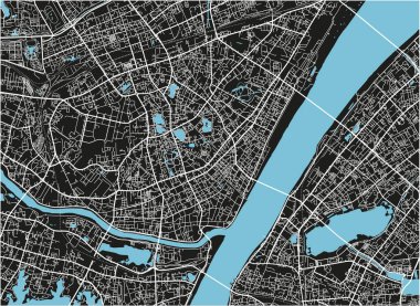 Wuhan 'ın iyi organize edilmiş siyah ve beyaz şehir haritası..