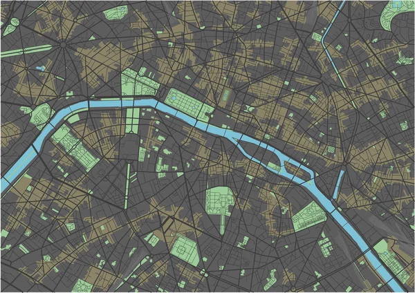 Pařížská Vektorová Mapa Tmavými Barvami — Stockový vektor