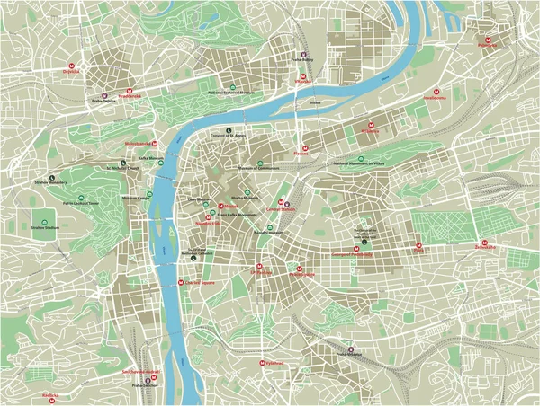 Vektor Stadtplan Von Prag Mit Gut Organisierten Getrennten Ebenen — Stockvektor