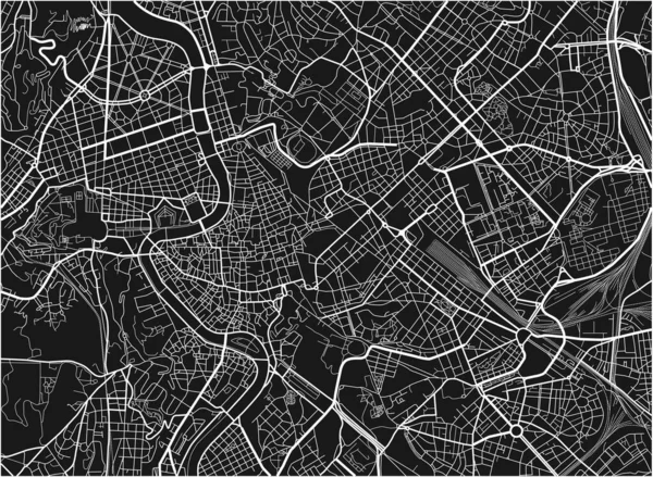 Черно Белая Векторная Карта Рима Хорошо Организованными Разделенными Слоями — стоковый вектор