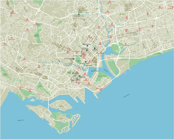 Mapa Ciudad Vectorial Singapur Con Capas Separadas Bien Organizadas — Vector de stock