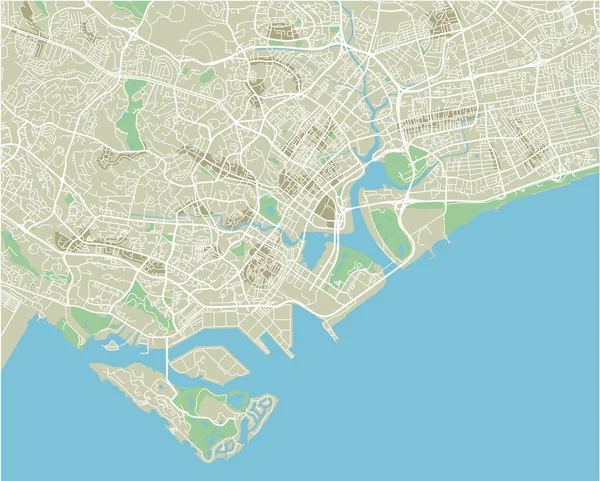 Organize Edilmiş Ayrı Katmanları Olan Singapur Vektör Şehir Haritası — Stok Vektör