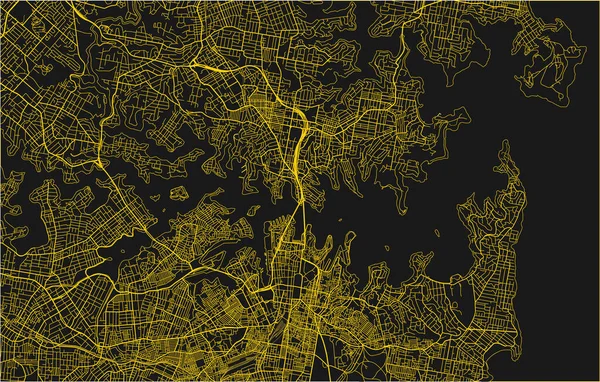 Mapa Cidade Vetorial Preto Amarelo Sydney Com Camadas Separadas Bem — Vetor de Stock