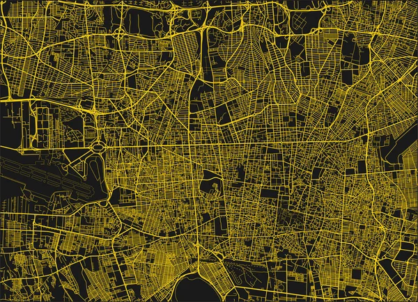 Черно Жёлтая Векторная Карта Тегерана Хорошо Организованными Разделёнными Слоями — стоковый вектор