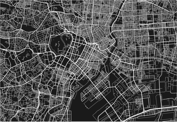 Czarno Biała Wektorowa Mapa Tokio Dobrze Zorganizowanymi Oddzielnymi Warstwami — Wektor stockowy