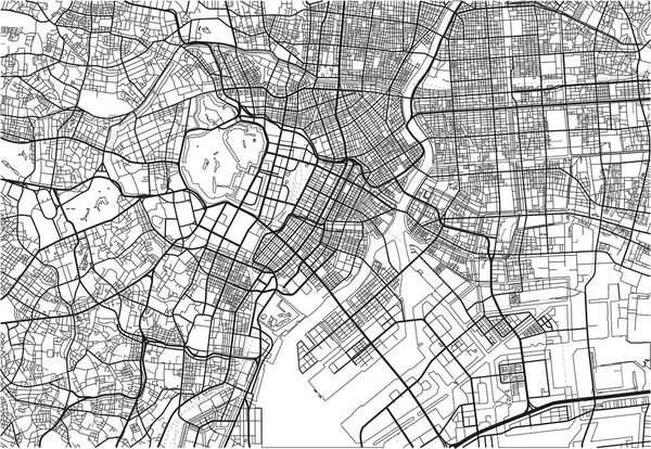 Черно Белая Векторная Карта Токио Хорошо Организованными Разделенными Слоями — стоковый вектор
