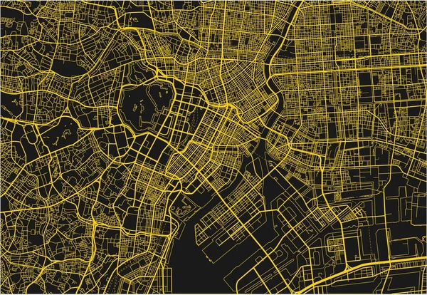 Mapa Tokio Vector Negro Amarillo Con Capas Separadas Bien Organizadas — Vector de stock