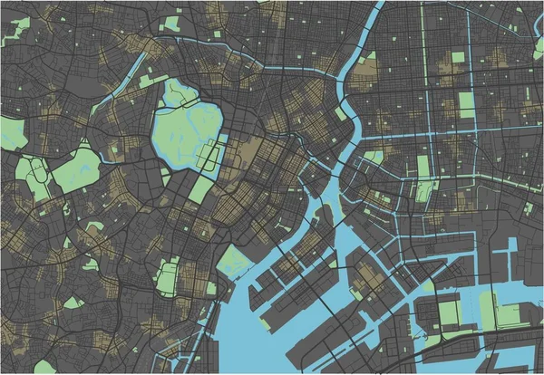 Mapa Vetorial Tóquio Com Cores Escuras — Vetor de Stock