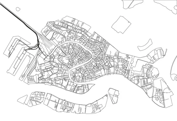 Vetor Preto Branco Mapa Cidade Veneza Com Camadas Separadas Bem — Vetor de Stock