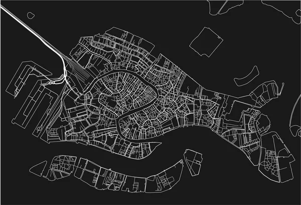 Svart Och Vit Vektor Stadskarta Över Venedig Med Välorganiserade Separerade — Stock vektor