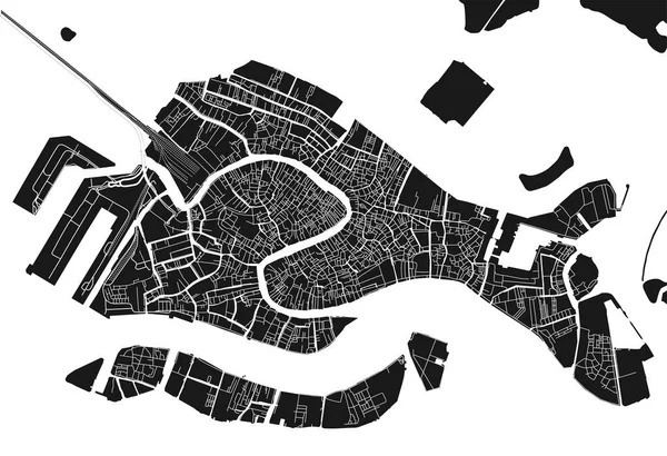 Vetor Preto Branco Mapa Cidade Veneza Com Camadas Separadas Bem — Vetor de Stock