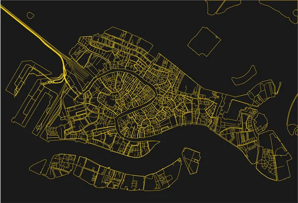 Чорно Жовта Міська Карта Венеції Добре Організованими Розділеними Шарами — стоковий вектор